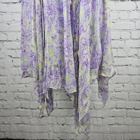 VTG I.C.E. Purple Green 100% Silk Chiffon Floral Beaded Flowy Maxi Long Skirt M - Picture 7 of 13